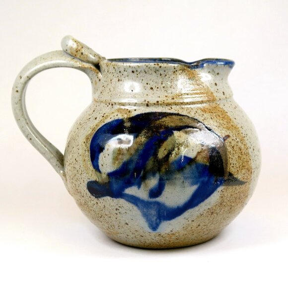 Crosshatch Clay Signed Stoneware Pitcher 1980s New Mexico Studio Pottery - Picture 3 of 8